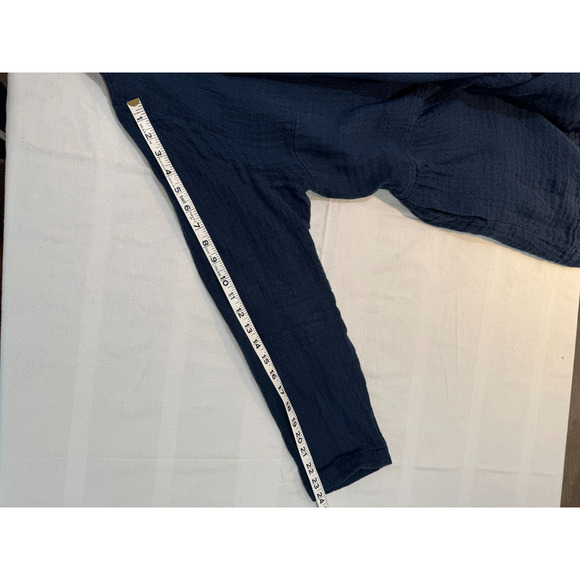 Flax Womens Tunic Top Button Front Blue Linen Pockets Long Sleeve Sz L Relaxed - Picture 7 of 9